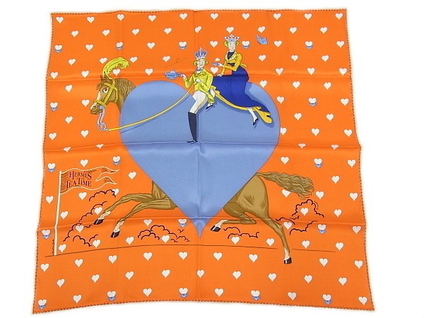 Hermes Scarf 100% Silk Carre 65 heart horse tea time orange 560811