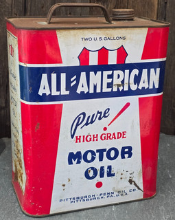 vtg All American Pure High Grade Motor Oil 2 Gallon Can Pittsburgh Penn Oil Co.