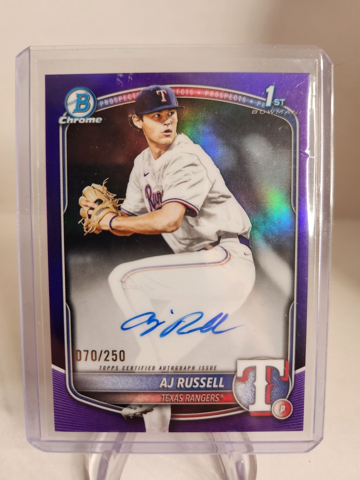 2025 Bowman Draft Chrome AJ Russell Auto CPA-AR Purple /250 (RC,AU) 1st Bowman