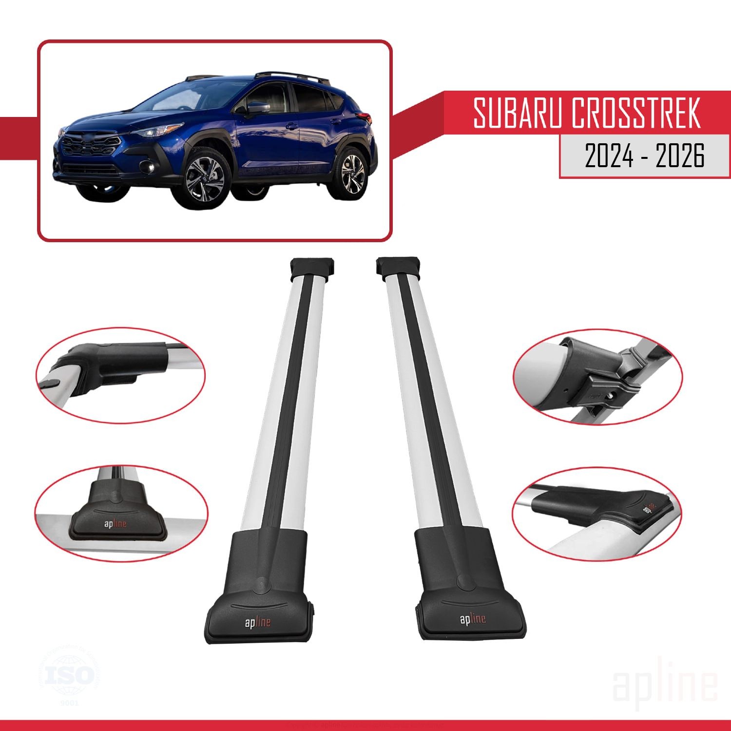 Barres de toit alu gris Subaru Crosstrek 2024-2026 pour sports et camping