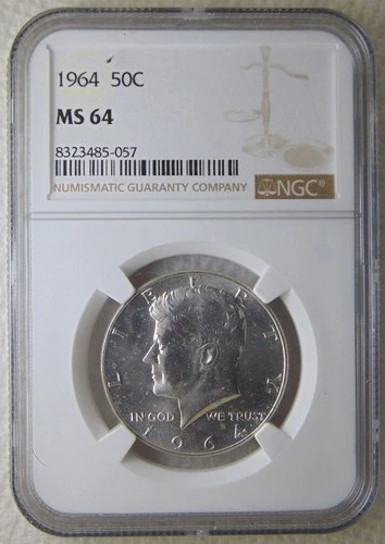 1964 Kennedy 50C Silver Half Dollar, NGC MS64, NICE COIN, SWEET!