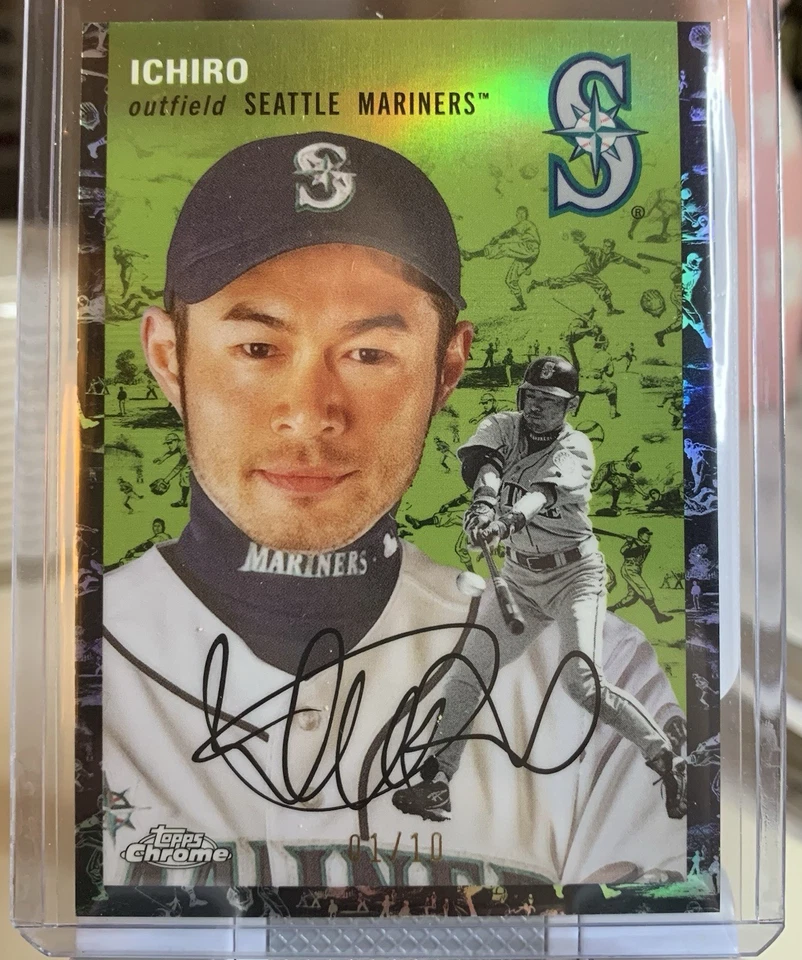 2023 Topps cromo platino Ichiro refractor de toile negro/10 sujetalibros HOF Mariners Foto 3 de 4