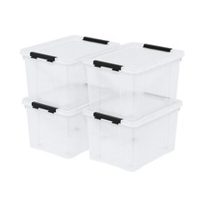 22 Qt Latching Storage Box, Stackable Bin with Latch Lid, Clear, 4-Pack