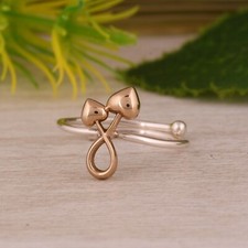 925 Sterling Silver & Gold Promise Heart Love Knot Ring For Valentine's Day Gift