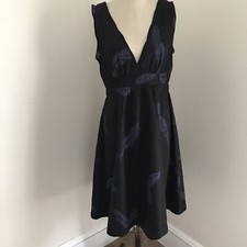Marc Jacobs Dress Sundress 100% cotton Black Feather print V Neck Sleeveless 8