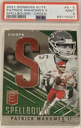 2021 Donruss Elite Football Spellbound Patrick Mahomes GREEN 1st “S” PSA 9