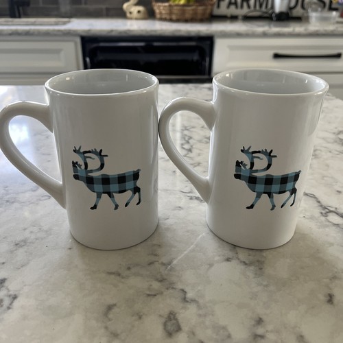 CARIBOU COFFEE BLUE & BLACK PLAID COFFEE MUGS 2020 (Set of 2)