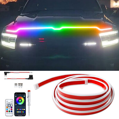 For Dodge RAM 1500 2500 3500 Start Scan Dynamic 240cm RGB LED Hood Light Strip