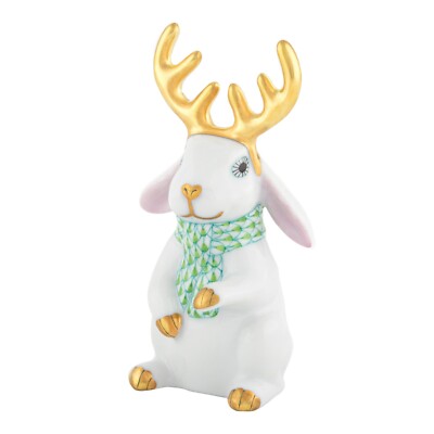 HEREND,  REINDEER RABBIT, WHITE KEY LIME FISHNET #VHV1-X1-16024, NEW MINT & BOX