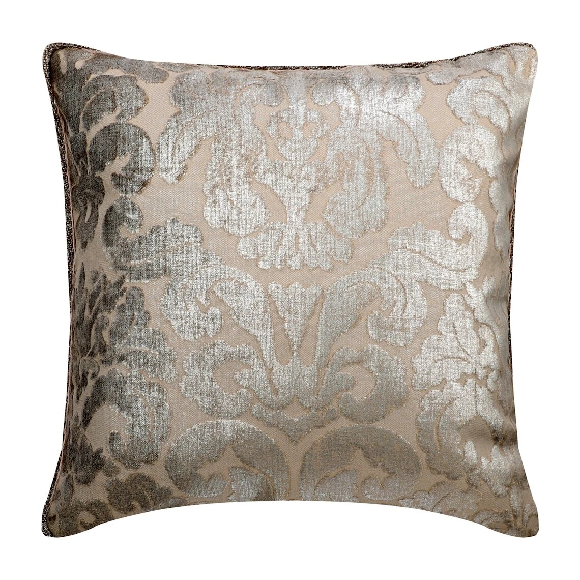Decorative Throw Pillow Case Silver 16"x16" Square Velvet Fabric - Damask Bounty