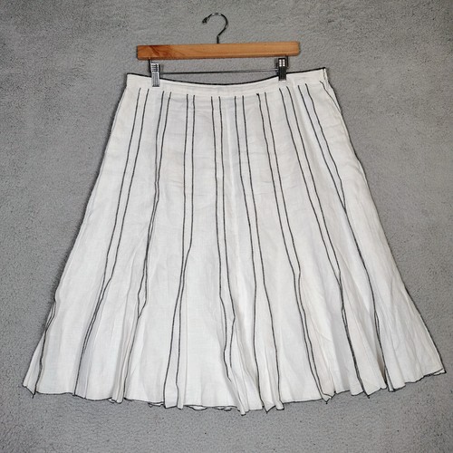 Carole Little Skirt Women 14 White Black Striped 100 % Linen A-Line Coastal Core