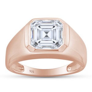 Authentic Asscher Cut Moissanite Solitaire Engagement Ring 14k Rose Gold Plated Sterling