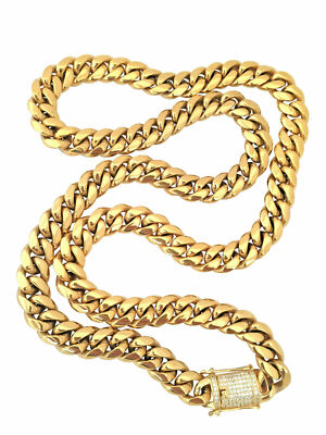 14K Gold Plated Iced CZ Clasp Cuban Link Chain Baseball Player Necklace 10mm USA