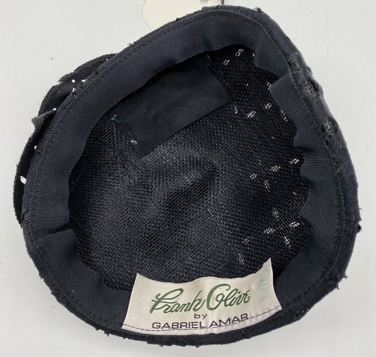 Frank Olive for Gabriel Amar black felt eyelet fascinator w 