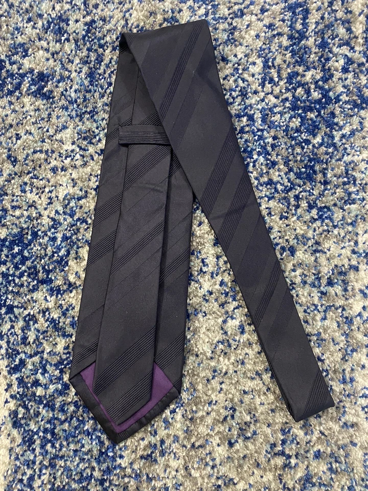 Corbata de seda hecha a mano Ralph Lauren etiqueta púrpura azul marino sesgo tonal Foto 3 de 4