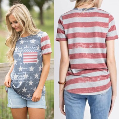 NWT 12PM by Mon Ami ~ Fireworks At Twilight Stripes & Stars T-Shirt ~ Small