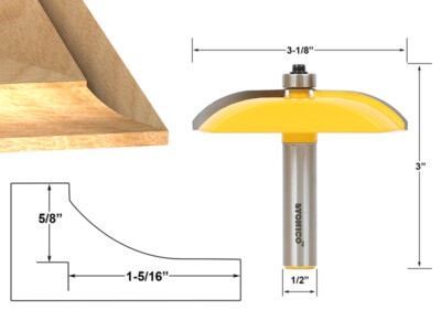 3-1/8'' Diameter Cove Raised Panel Router Bit - 1/2'' Shank - Yonico 12133