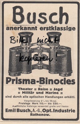 Rathenow, Advertising 1911, Emil Busch AG Optical Industry Prism Binocles