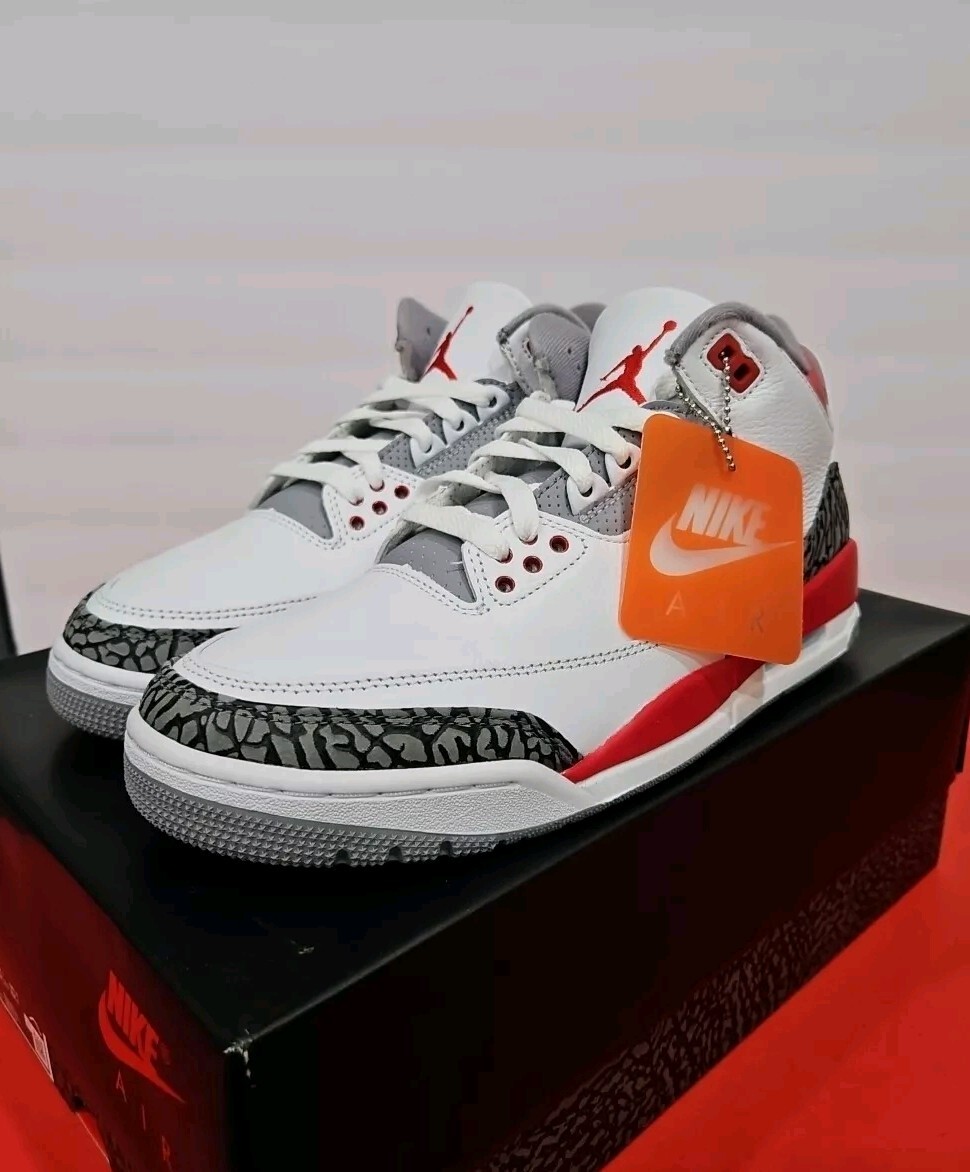 Size 8 - Authentic Air Jordan 3 Retro Fire Red White Cement | eBay