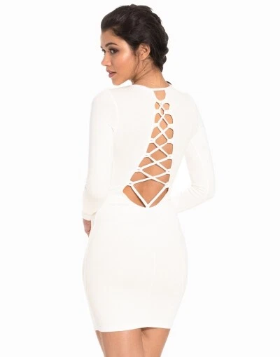 Nelly NLY ONE Size XS Draped Front Lace Up Bodycon Sheath Dress Long Sleeve NWT