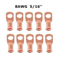 10x 8 Gauge Ring 5/16" Hole Terminal Battery Lug Bare Copper Un-Insulated AWG
