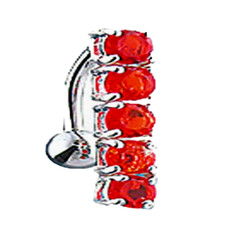 Red Five Round CZ Gem Stainless Steel Barbell Belly Button Ring B295