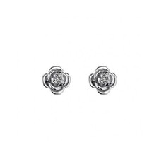 925 Sterling Silver Cubic Zirconia Rose Flower Stud Earrings Screw Back