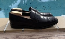 SALVATORE FERRAGAMO BROWN LEATHER LOGO PENNY LOAFER SHOES Sz 7 2E MADE IN ITALY