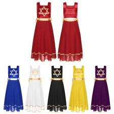 US Womens Dance Metallic Dancewear Lace-up Dress Tunic Lyrical Modern Praisewear