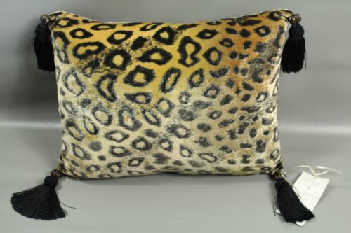 Almohada de terciopelo Richard Fischer pintada a mano patrón de leopardo borlas 14 1/2" x 11 - Imagen 1 de 12
