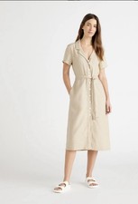 Quince Womens European Linen Button-Down Shirt Dress With Belt - Size M Pockets