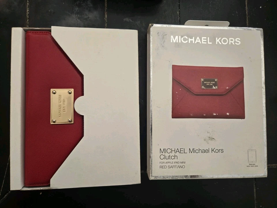 Michael Kors iPad Mini Clutch Case Red Saffiano Leather Tablet Display Holder - Image 4 of 4