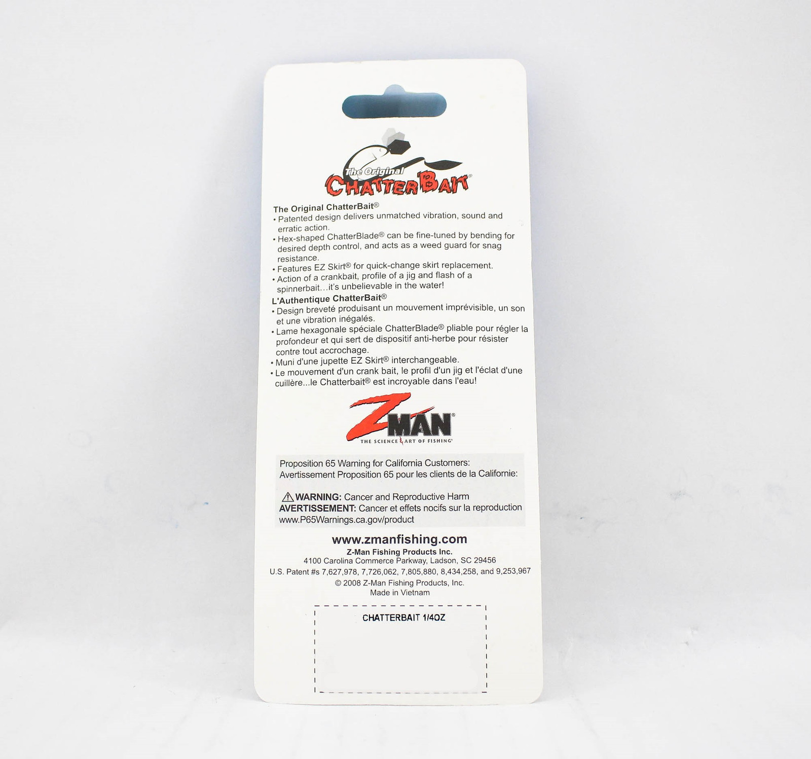 Zman Chatterbait 1/4 oz Sinking Lure White (0010) - Image 2