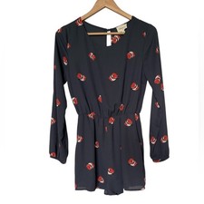 Everly Long Sleeve Foxy Navy Blue Lined Romper Small EUC