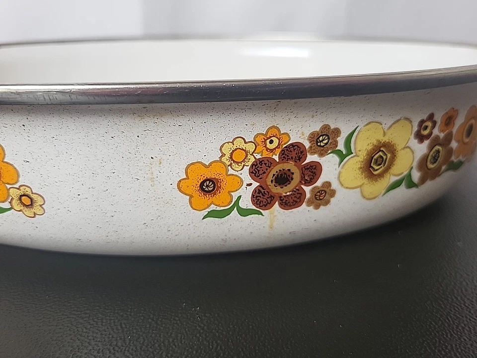 Harvest Blossom Porcelain Enamel Cookware Oval Pot/Pan w/Handles Vintage - Image 3 of 4