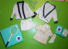 Vintage Barbie KEN TIME FOR TENNIS #790 NAVY & VARIATION CARDIGAN SHIRT RACQUET
