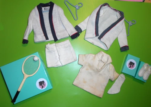 Vintage Barbie KEN TIME FOR TENNIS #790 NAVY & VARIATION CARDIGAN SHIRT RACQUET