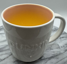 Dunkin Donuts 20oz Ceramic Coffee Mug Embossed Logo White Orange Interior 2023