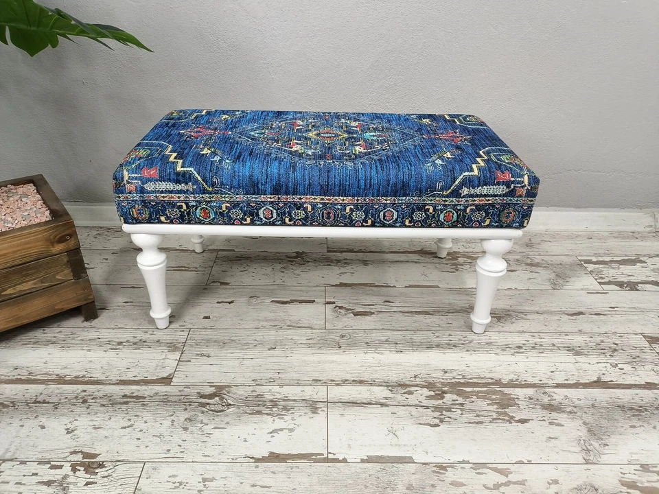 Navy blue bench, Ottoman bench, Footstool bench, Lounge bench, Hallway bench - Image 4 of 4