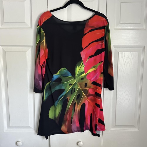 Valentina Tunic Shirt Womens Medium Tropical Leaf Asymmetrical Top Blouse Artsy - Picture 2 of 9