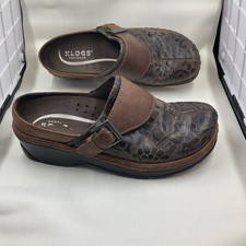 Women s Klogs Leather Floral Embossed Slip On Clogs Size 9M - NIB - Made in USA