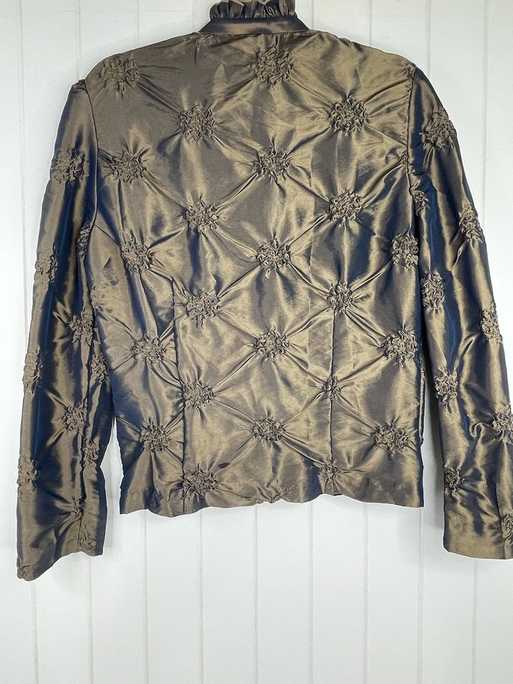 Chaqueta De Colección Joseph Ribkoff Bronce Metálica Tafetán Acanalada Talla 8 Cremallera Ligera Foto 2 de 4