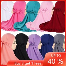 Kids Girls Hijab Instant Hat Turban Amira Prayer Head Cover Wrap Headscarf 2-6Y