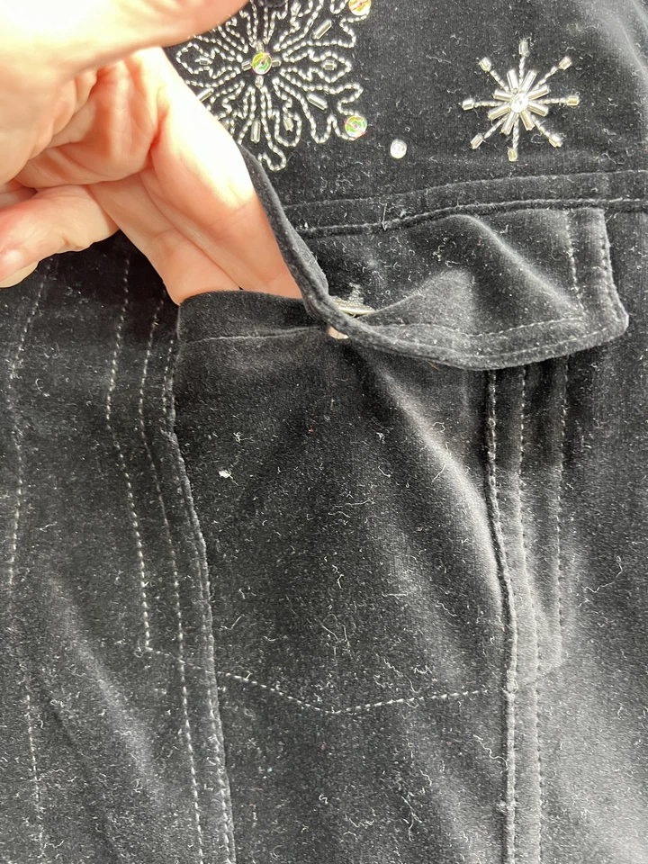 Quacker Factory Jacket Womens 1X Black Snowman Rhinestone Embroidered Holiday - Image 3 of 4