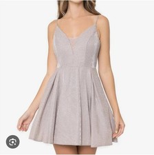 B. Darlin Juniors 11/12 Blush Gold Sparkle V-Neck Homecoming Prom Dress