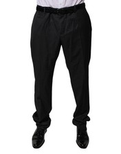 Dolce & Gabbana Black Wool Tapered Formal Dress Men's Pants