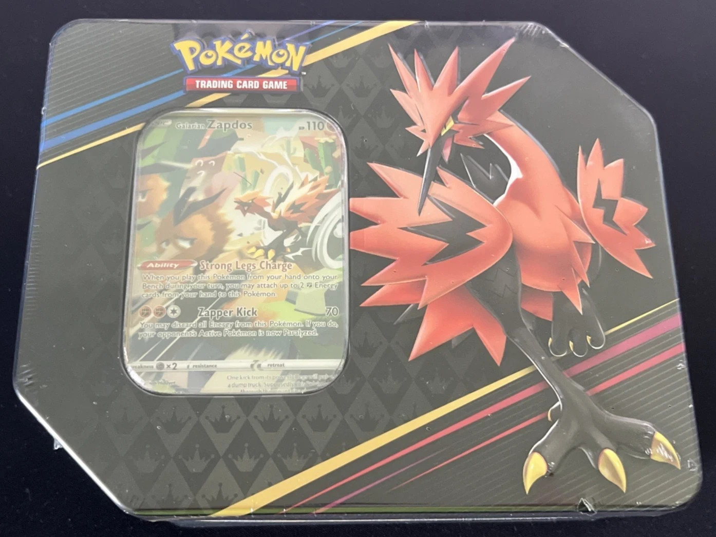 Pokémon Crown Zenith ZAPDOS Tin NEW Sealed 5 PACKS Galarian Gallery Gold Chase