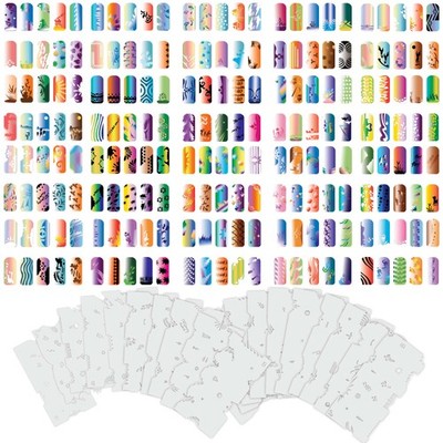 Set 7 320 Airbrush Nail Art STENCIL DESIGNS - 20 Template Sheets Kit Brush Paint
