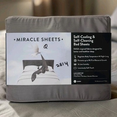 Miracle Made Self Cooling Self Cleaning QUEEN Sheet Set Gray New Sealed 