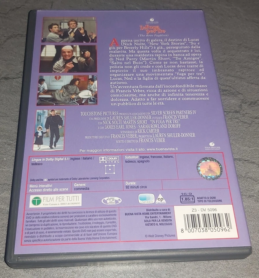 IN FUGA PER TRE DVD BUENA VISTA Z3 OLOGRAMMA TONDO CON FOGLIETTO CON NICK NOLTE - Immagine 2 di 4